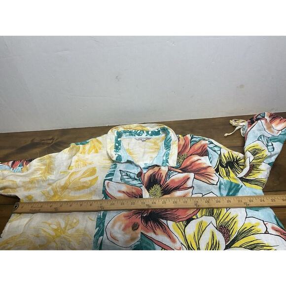 John Mark Womens Top Extra Large Linen Button Up Blouse Cinch Sleeves Art Boho - Picture 9 of 13